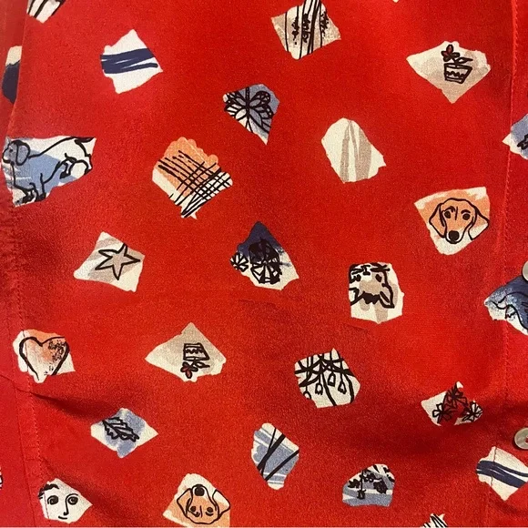 Anthropologie John Mark Silk Dog Print Tunic Playful Artistic Button Front Top - Picture 4 of 13